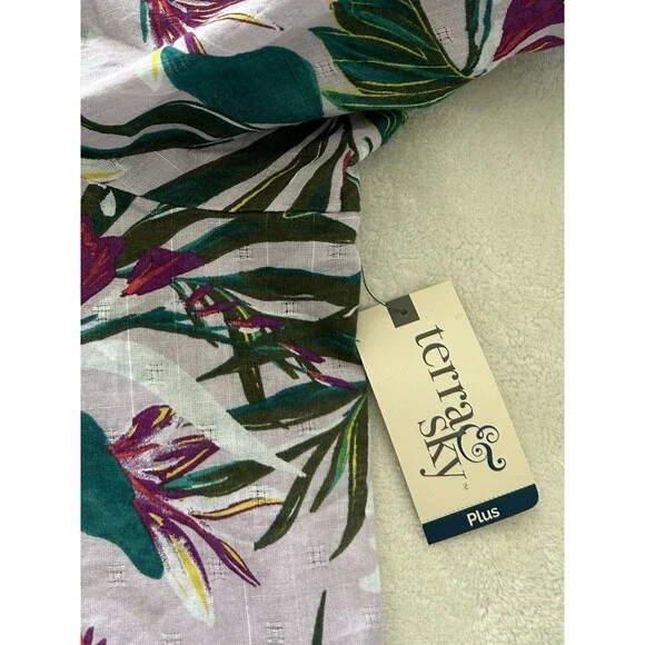 Terra & Sky Shirt Size 2X Plus Tropical Blouse Flowy Lightweight Island Resort - Picture 9 of 10